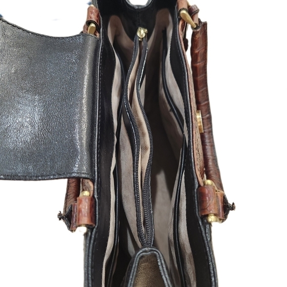 BRAHMIN Vintage Genuine Leather Croco Satchel Bag, Black/Brown, Women's OS - Picture 7 of 14